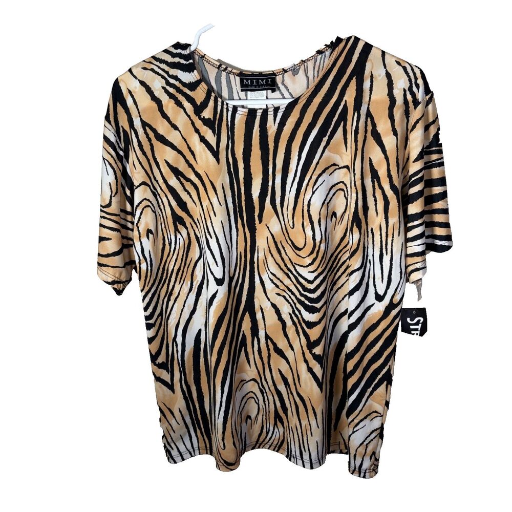 MIMI Blouse Women's 2XL Cheetah Short Sleeve Round Neck Casual Top NWT